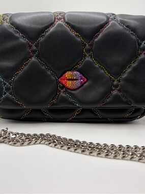 Betsy Johnson Quilted Black Leather Crossbody Bag with Multicolor Stitching